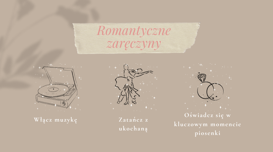 romantyczne zaręczyny: 1. włącz muzykę 2. zatańcz z ukochaną 3. oświadcz się w kluczowym momencie piosenki