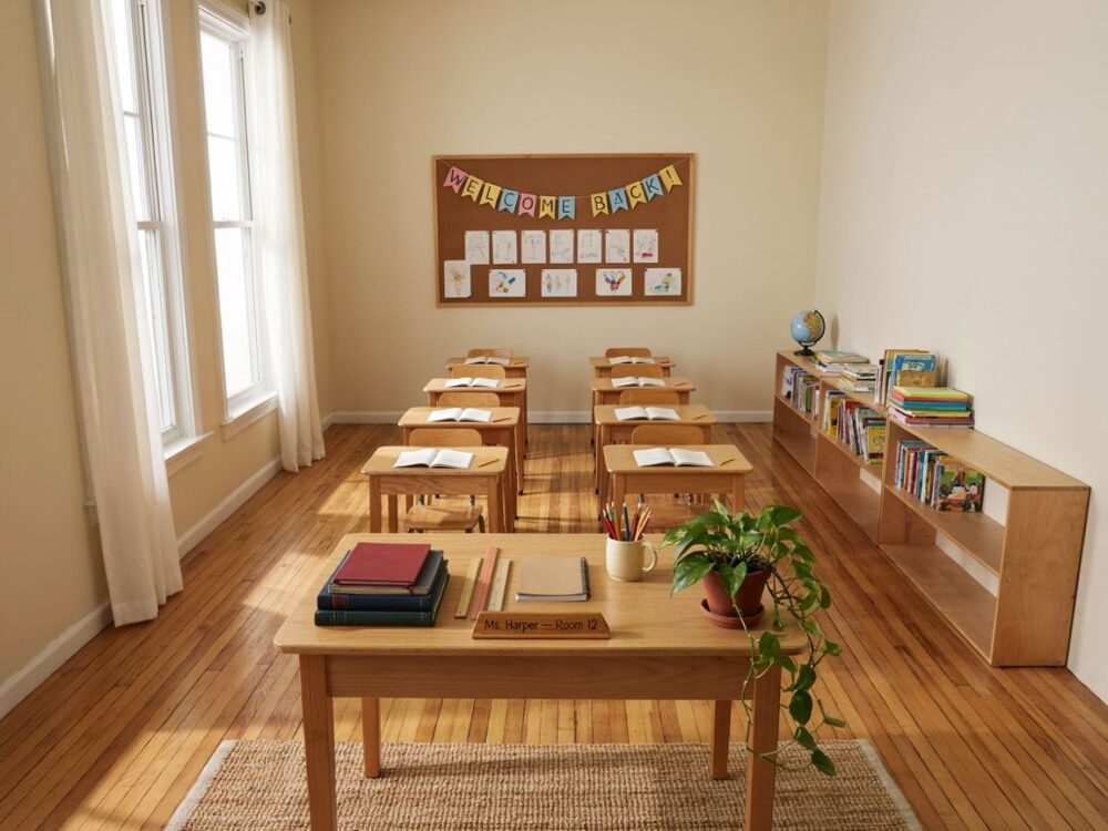 nauczyciel przy tablicy w klasie